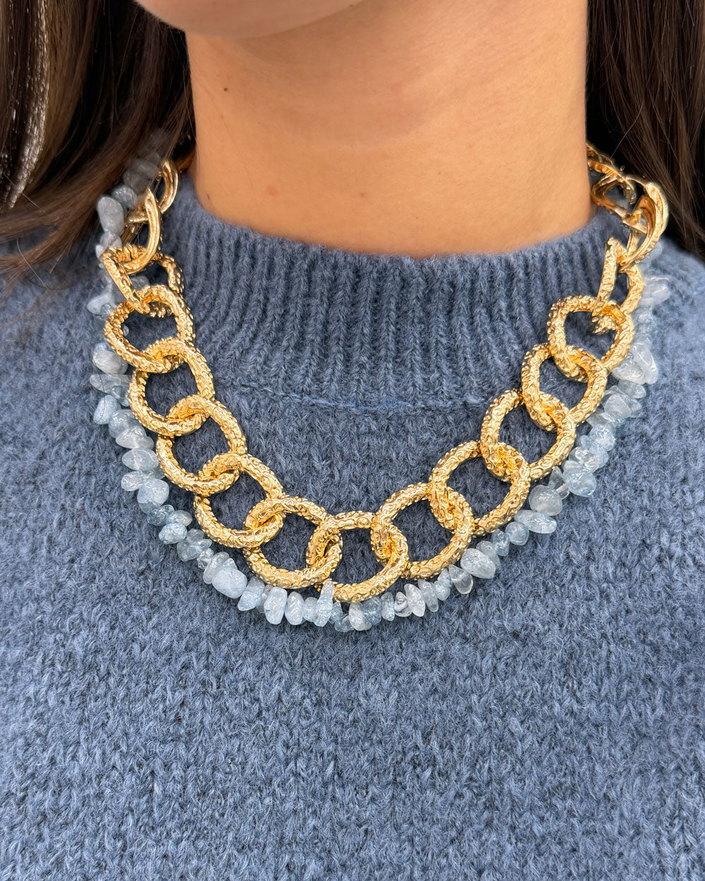 Collana catena&madreperla Celeste