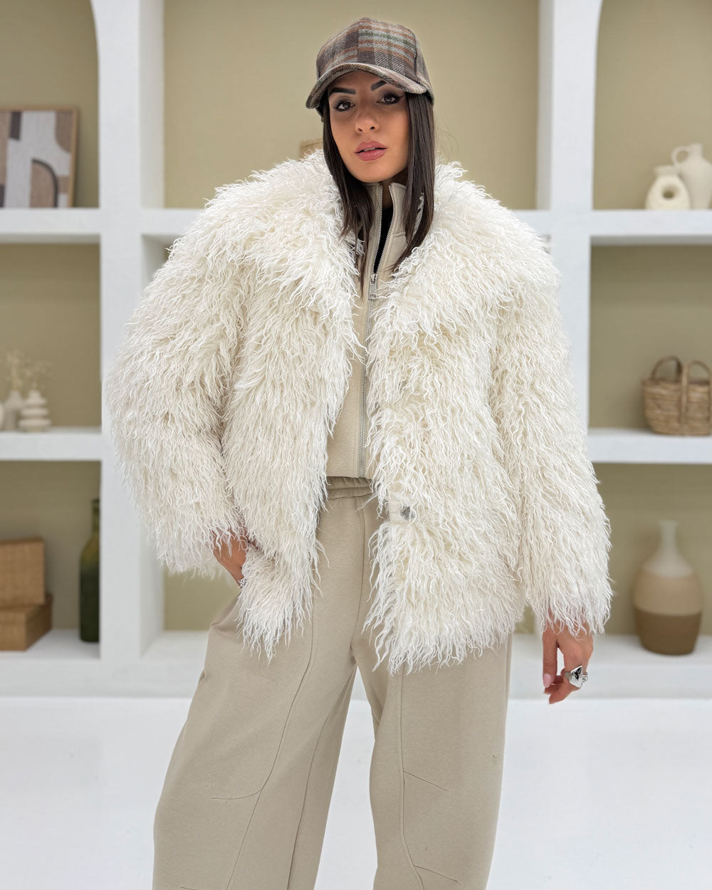 Eco-fur pelo lungo Bianco