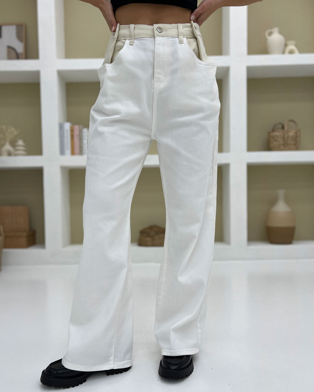 Jeans straight doppio bottone Bianco