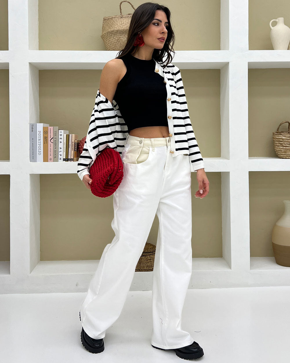 Jeans straight doppio bottone Bianco