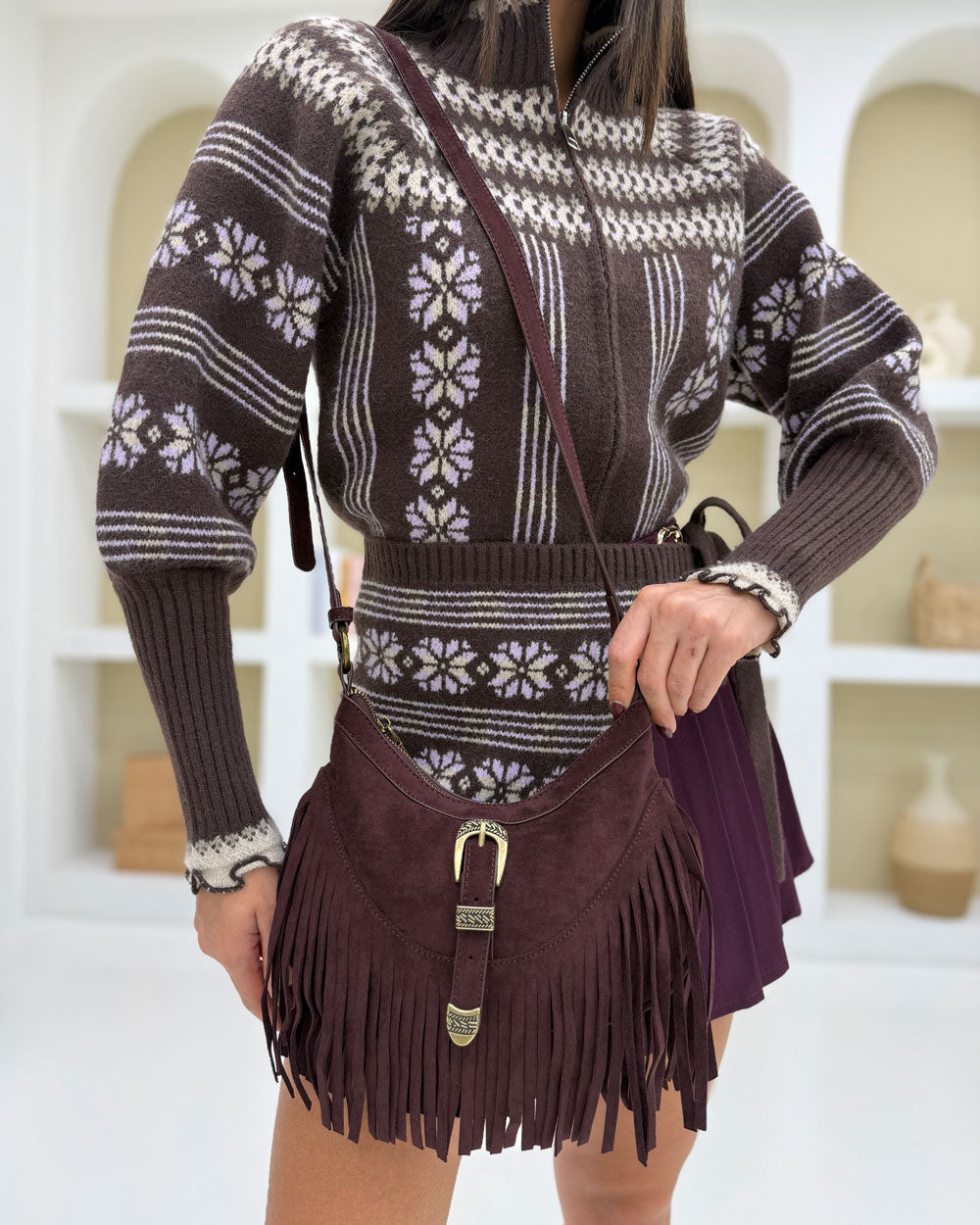 Borsa Qwerty frange Bordeaux