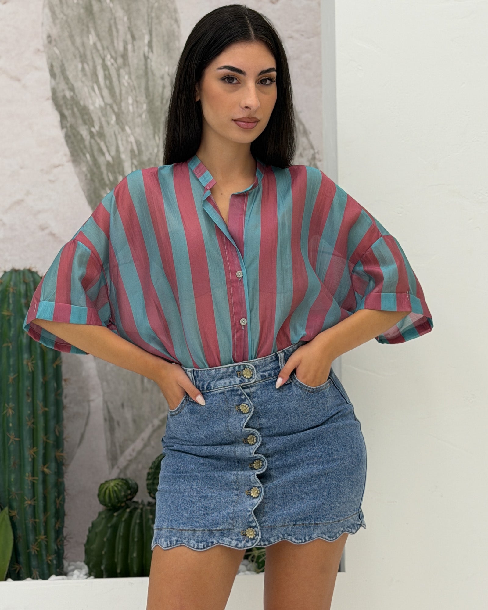 Gonna Jeans Nami Bottoni Celeste