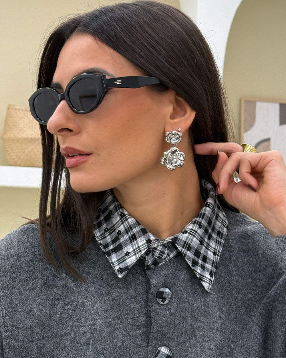 Orecchini Rosa e Strass Argento