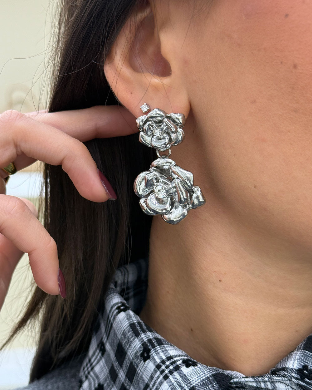 Orecchini Rosa e Strass Argento