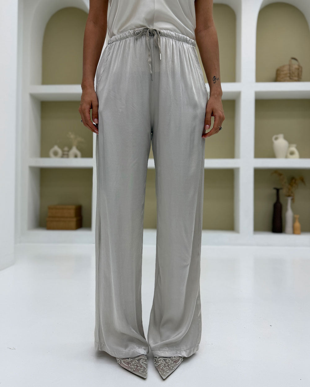 Pantalone palazzo viscosa Ghiaccio