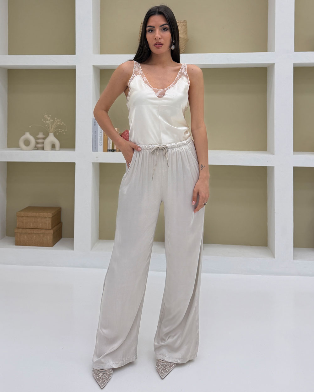 Pantalone palazzo viscosa Ghiaccio