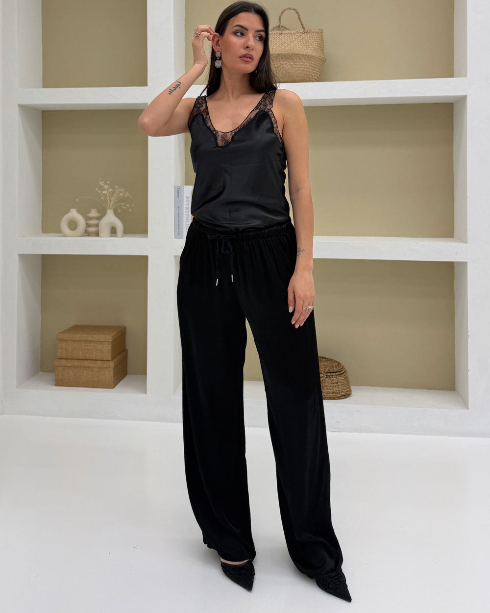 Pantalone palazzo viscosa Nero