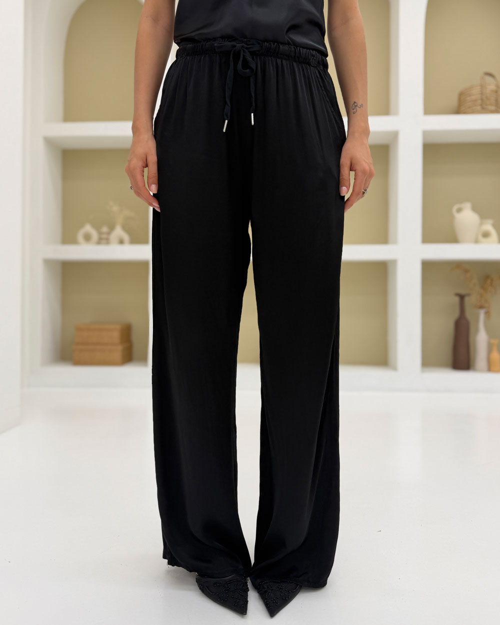 Pantalone palazzo viscosa Nero