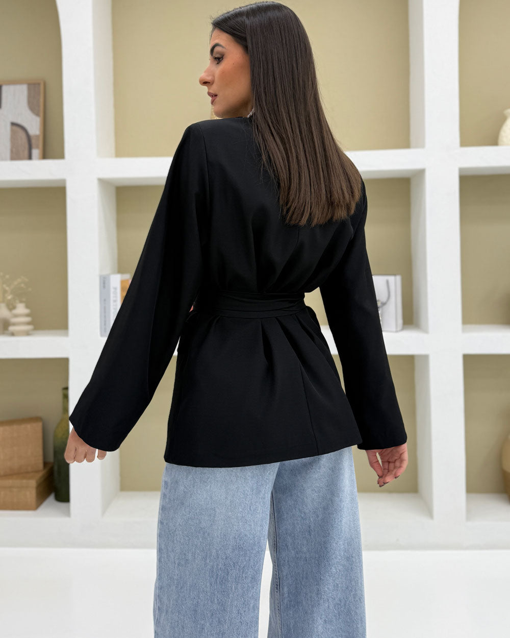 Blazer manica over con cintura Nero