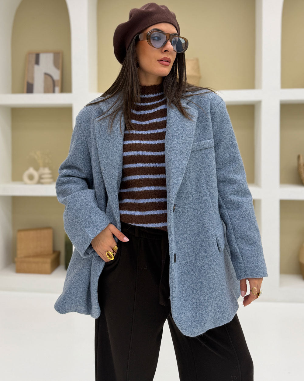 Cappotto 10% LANA Celeste