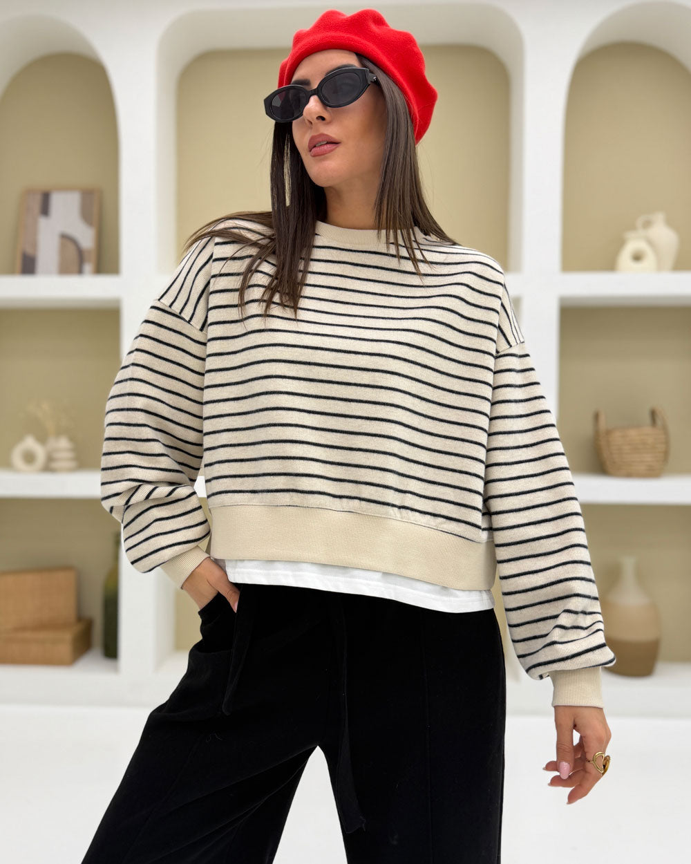 Pull righe Breton Bianco