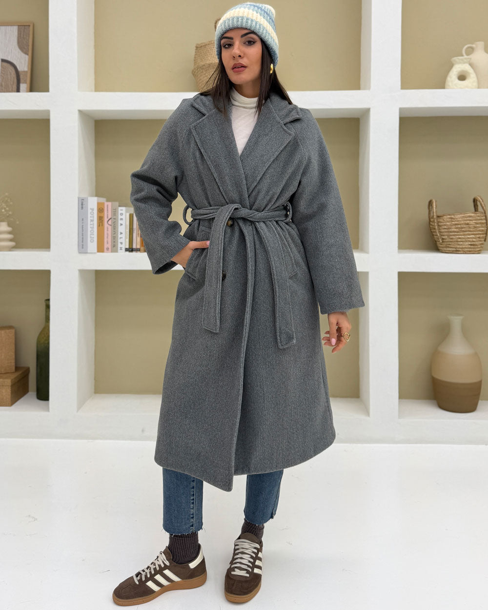 Cappotto revers\cintura Grigio