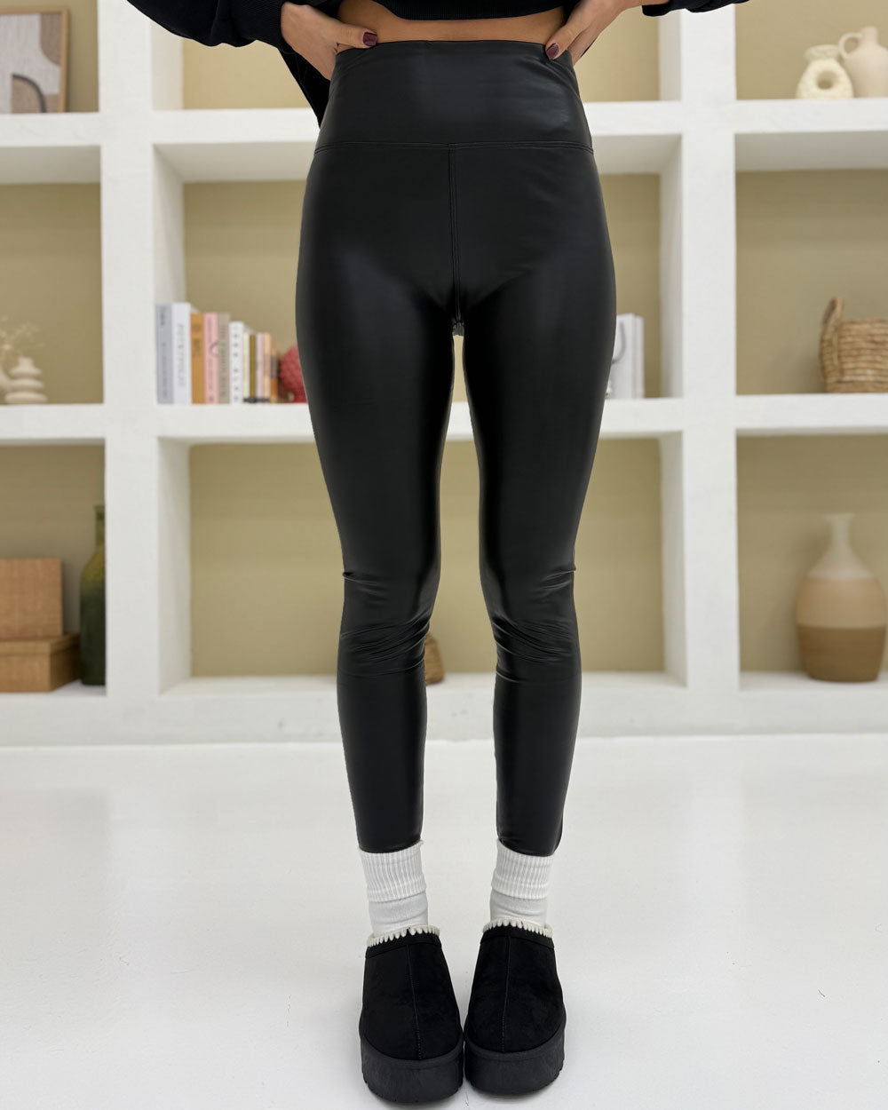 Leggins ecopelle fascia Nero