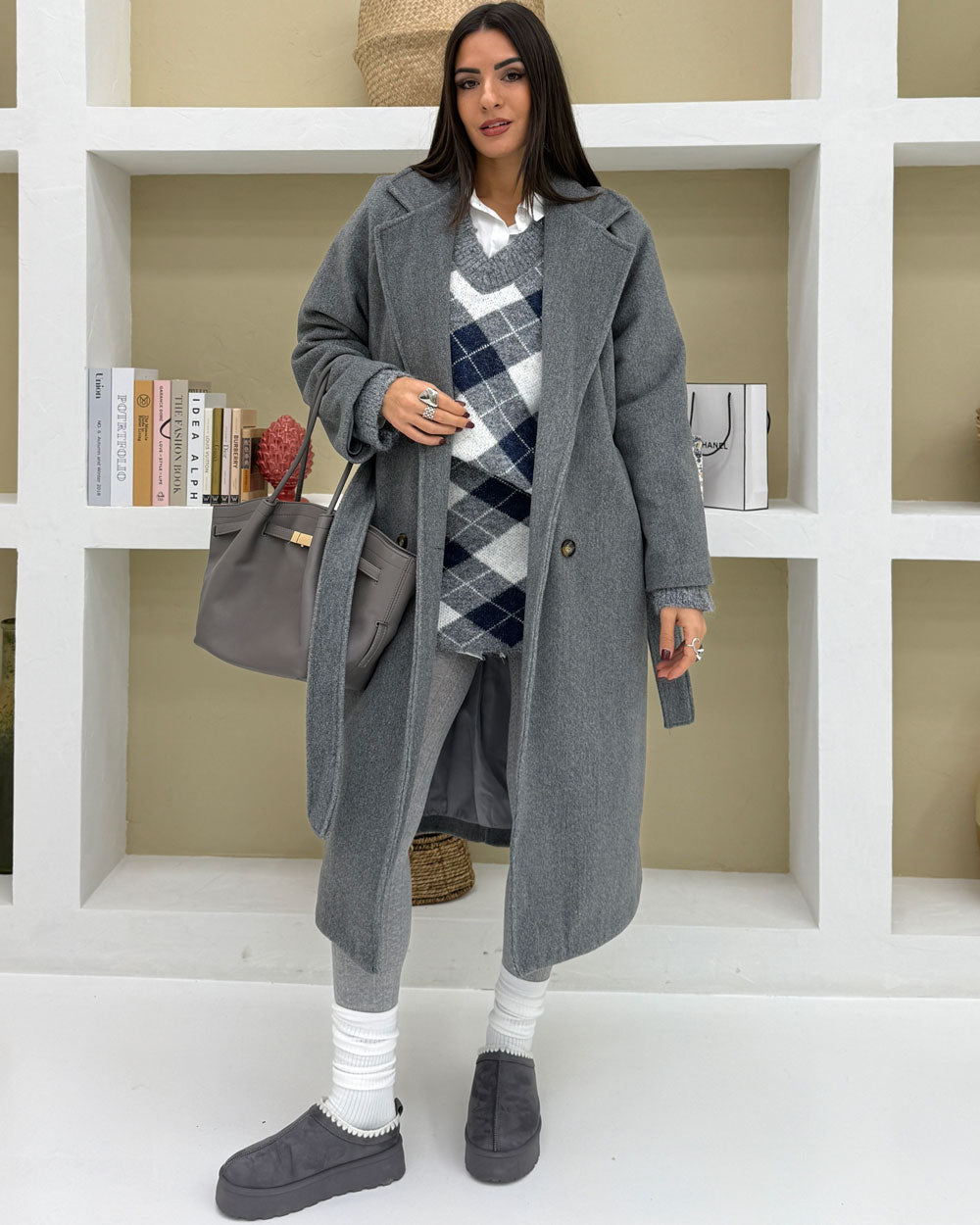 Cappotto revers\cintura Grigio