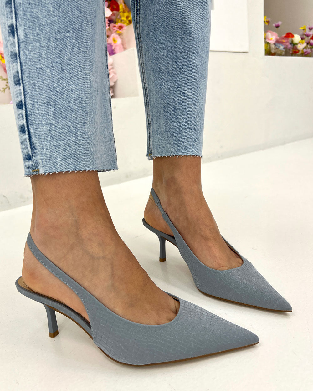 Slingback pitonata CORINA Celeste