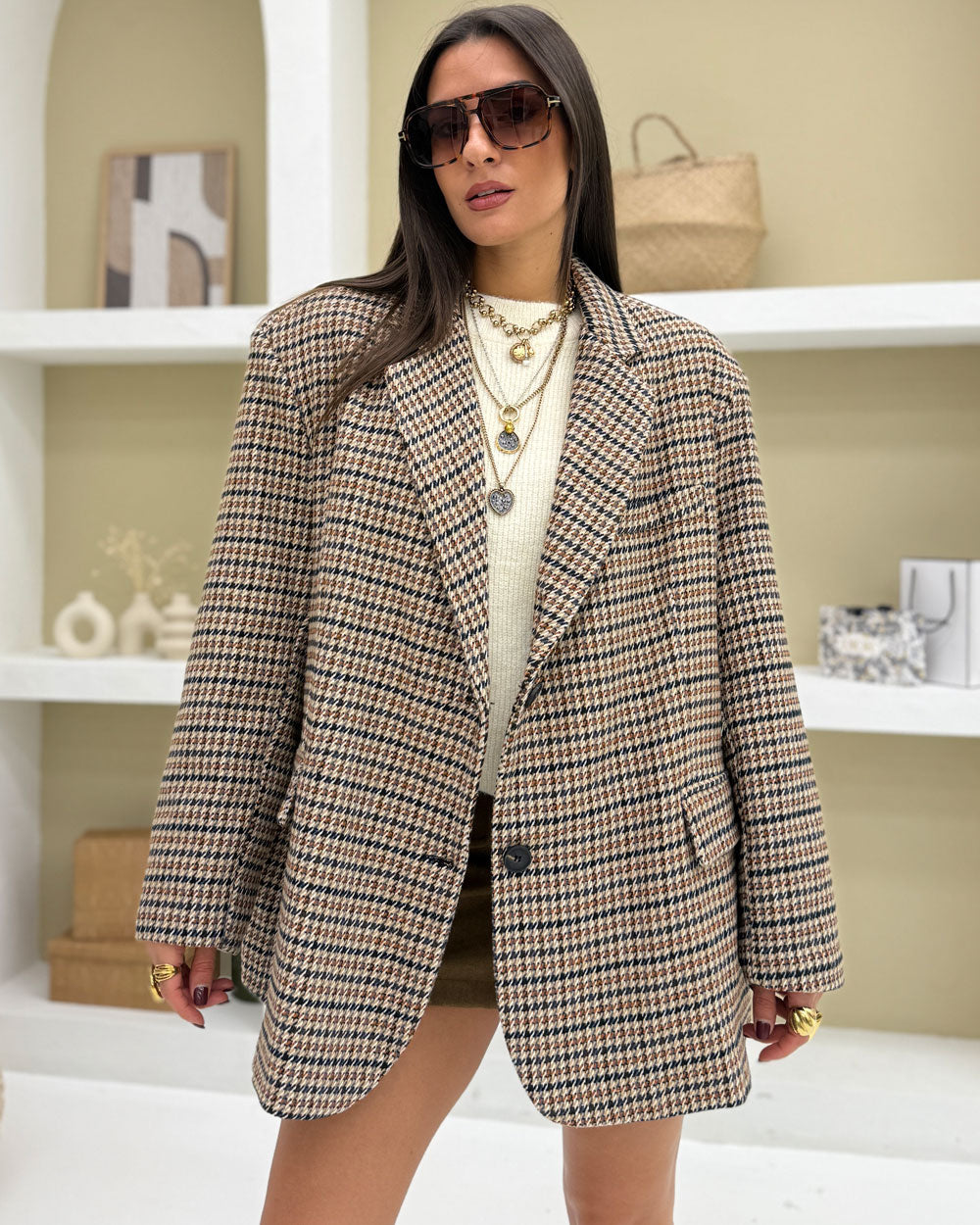 Cappotto pied de poule JUST WEST Beige