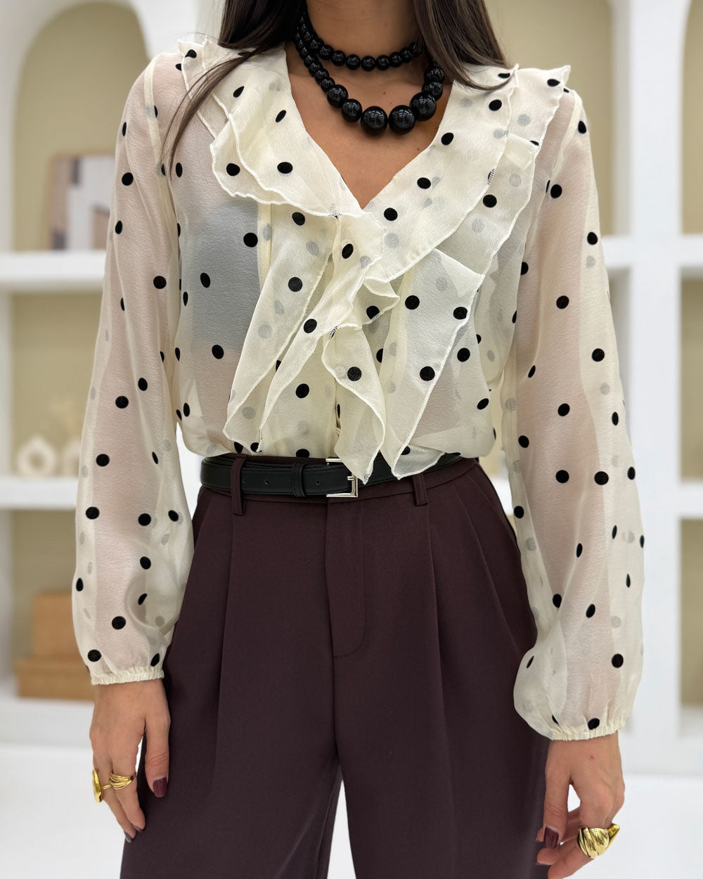 Blusa semi-velata Pois Bianco