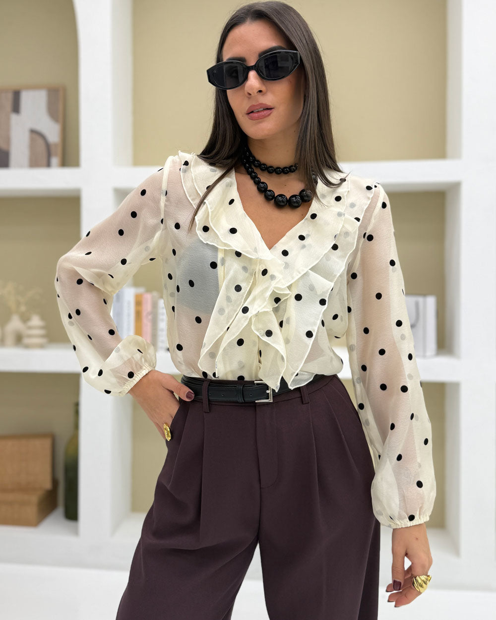 Blusa semi-velata Pois Bianco