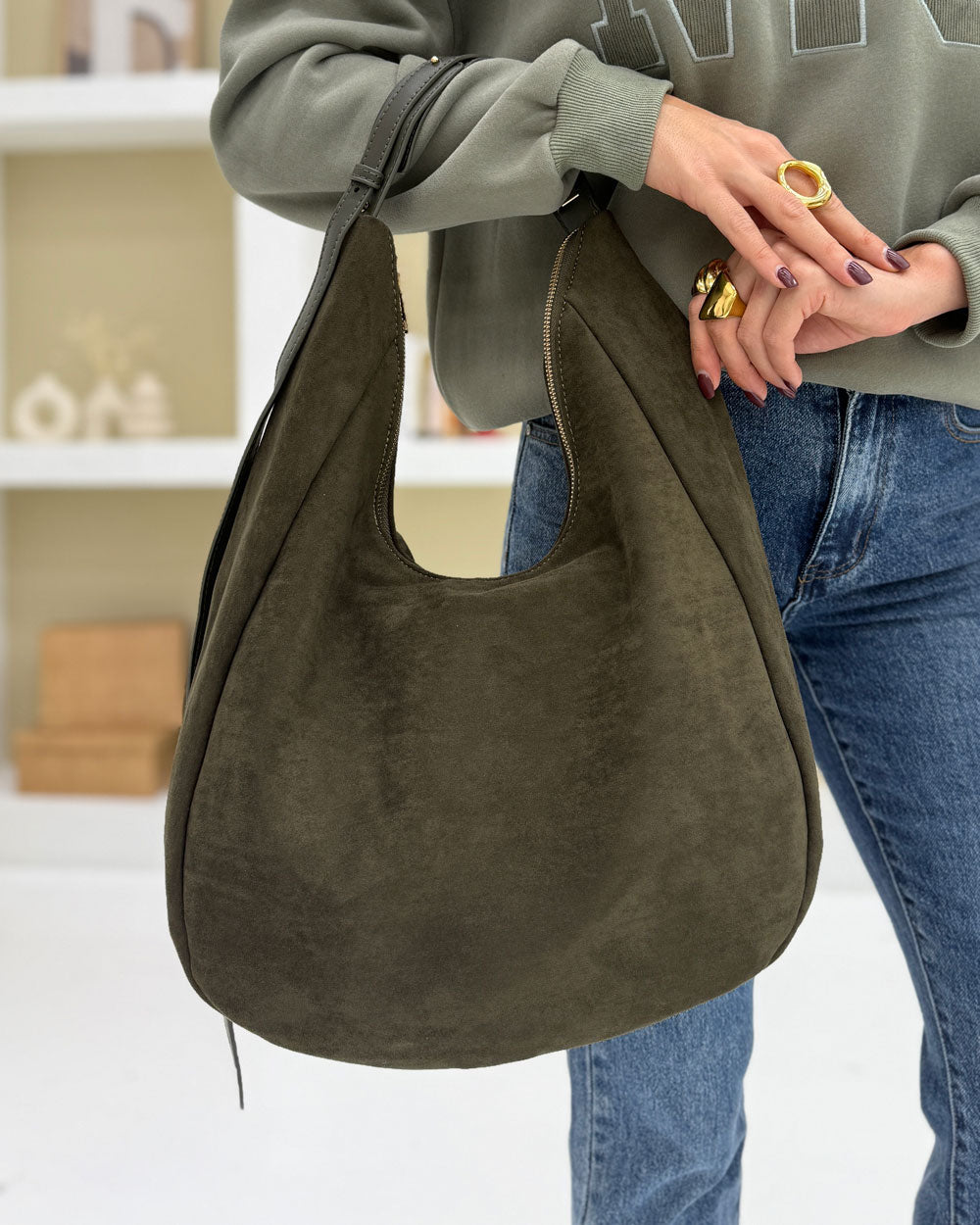 Borsa basic sacca scamosc. Verde