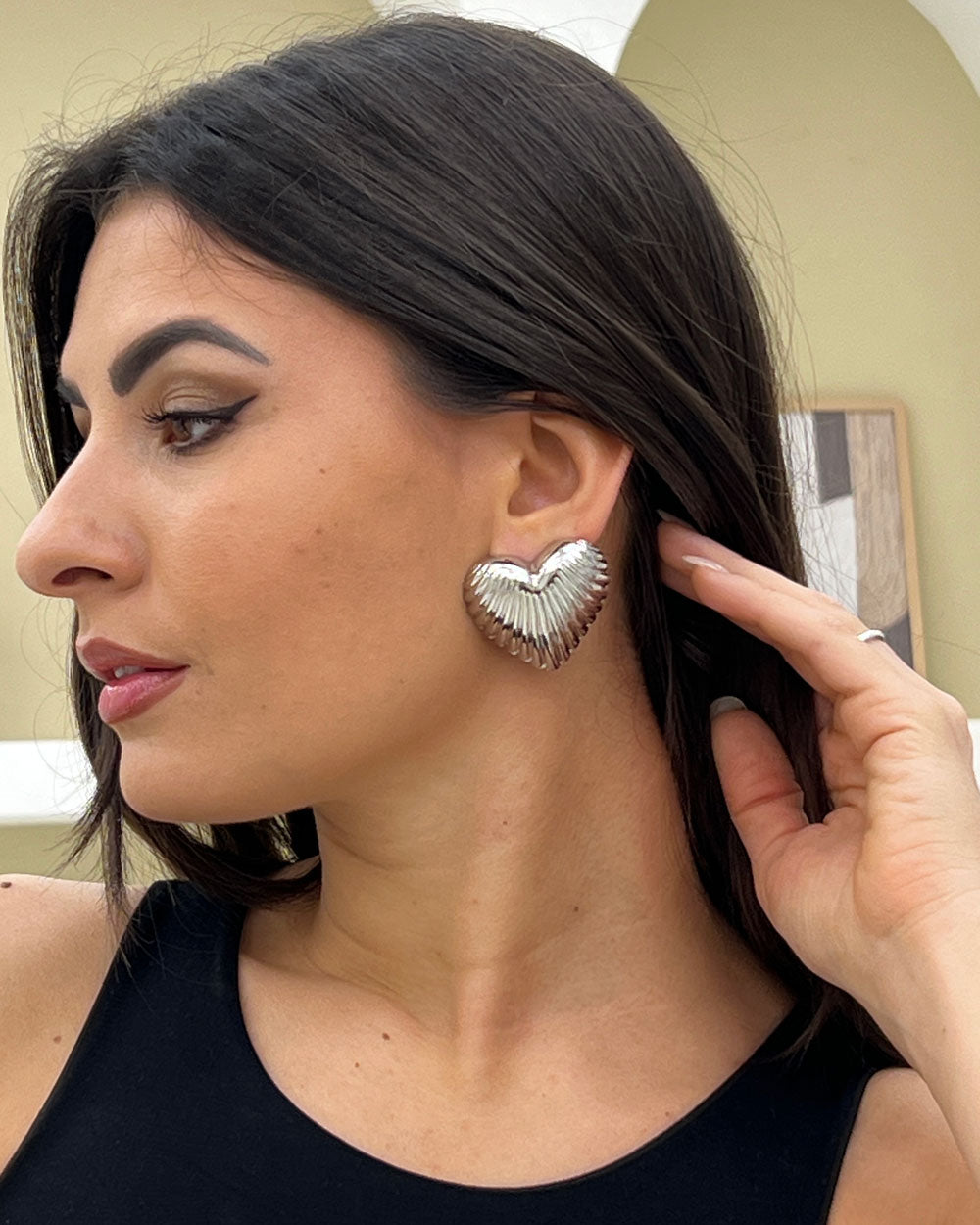 Orecchini Cuore Rigato Argento