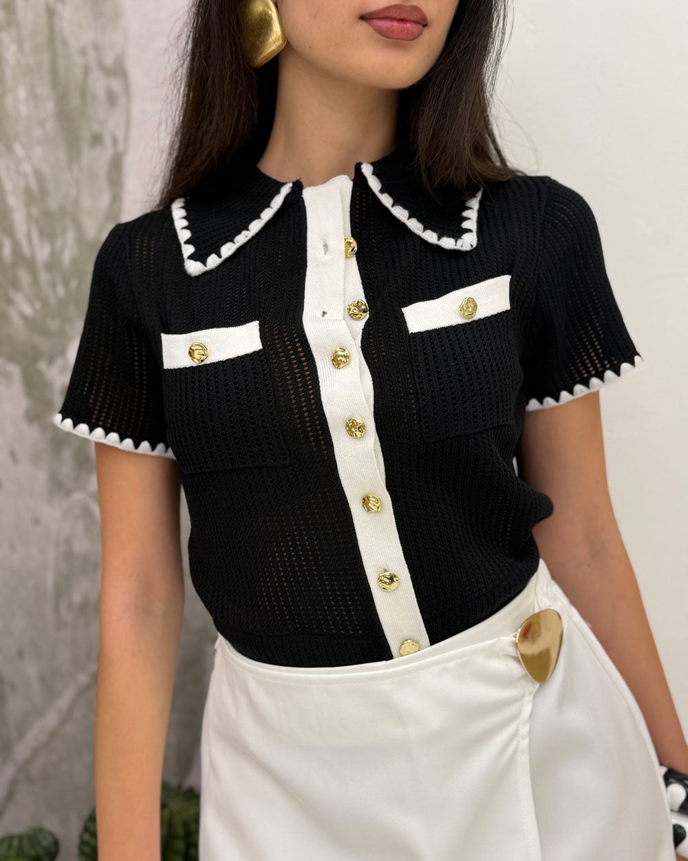 Polo bicolor riccetto Nero