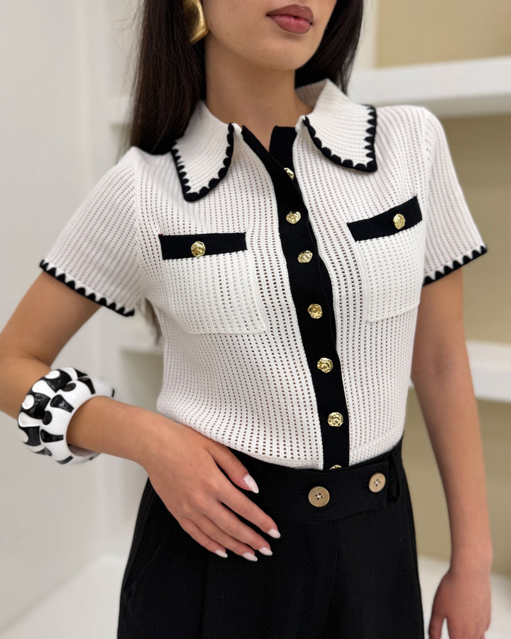 Polo bicolor riccetto Bianco
