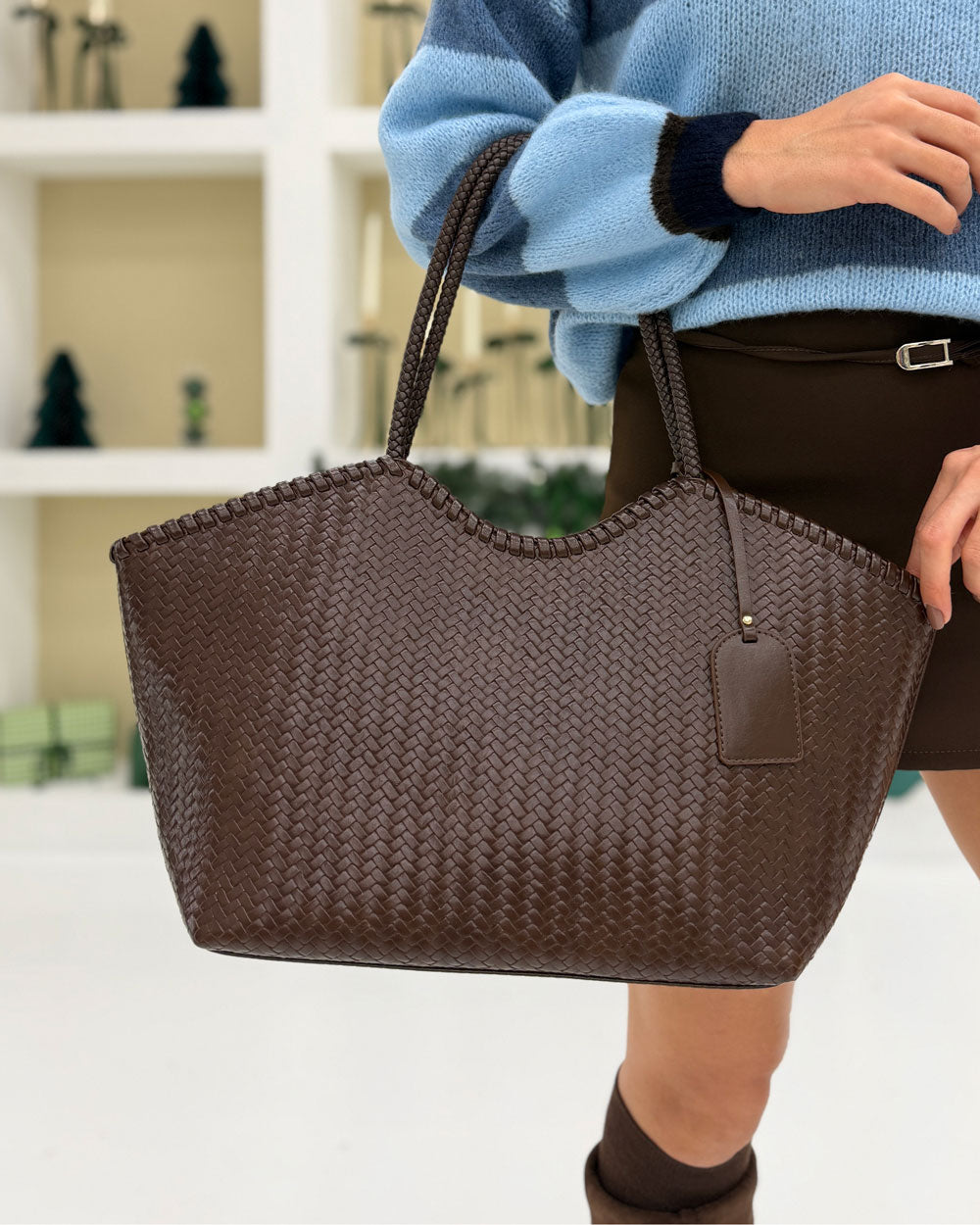 Borsa Shopper intreccio Marrone