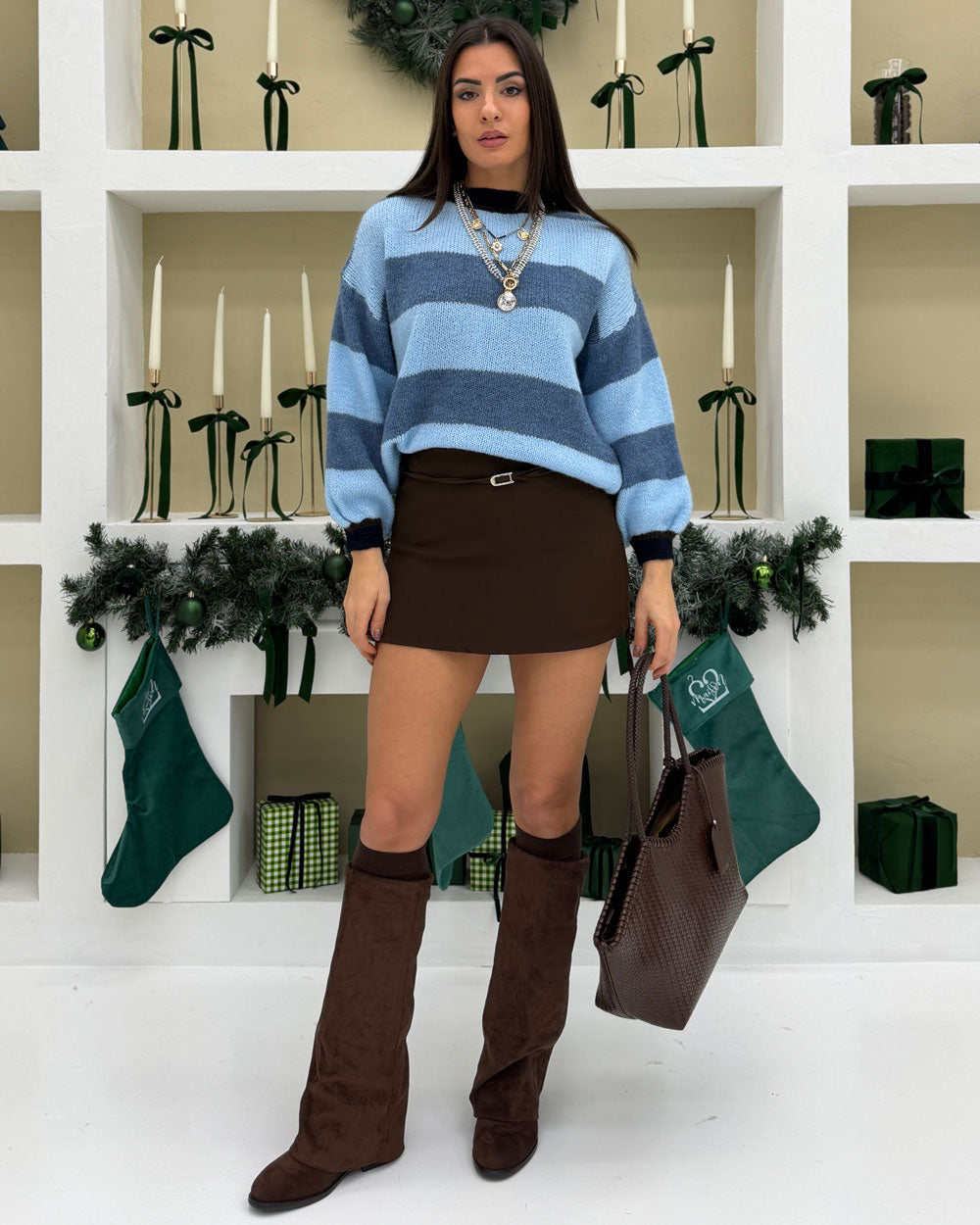 Borsa Shopper intreccio Marrone