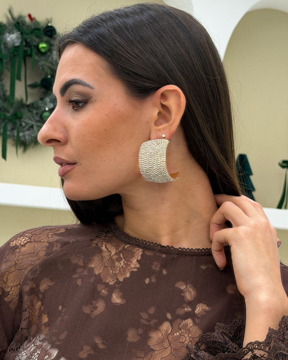 Orecchini SUPER cerchio strass Oro