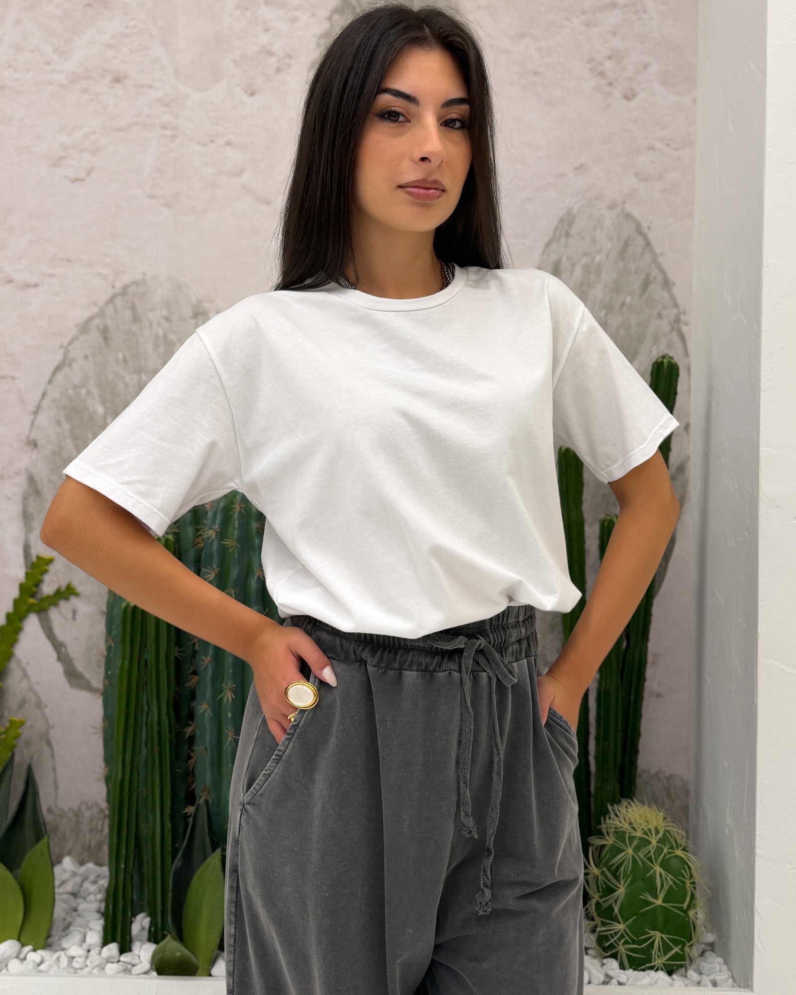 T-shirt Paricollo 4546 Basic Bianco