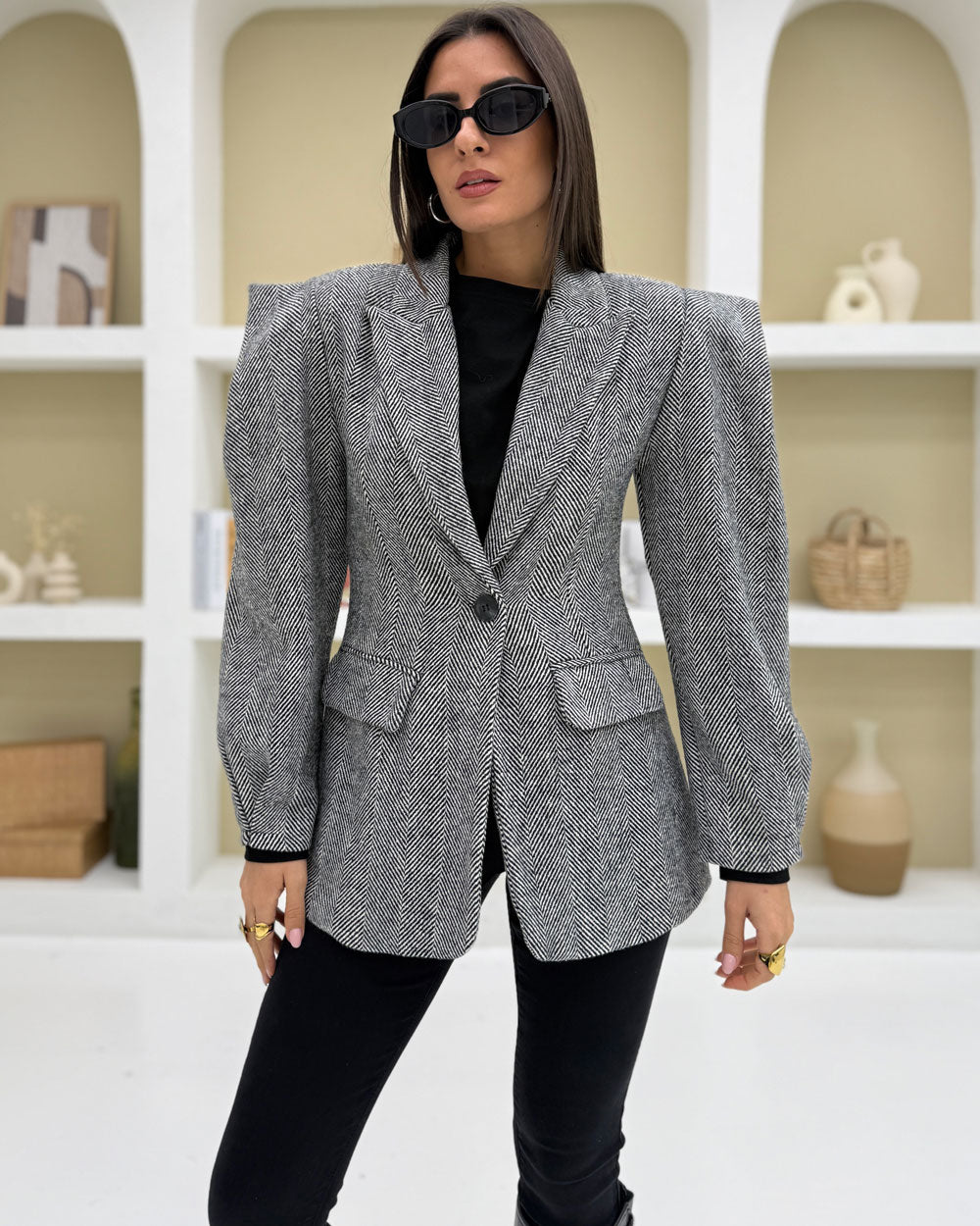 Blazer spallina punta spigato Grigio