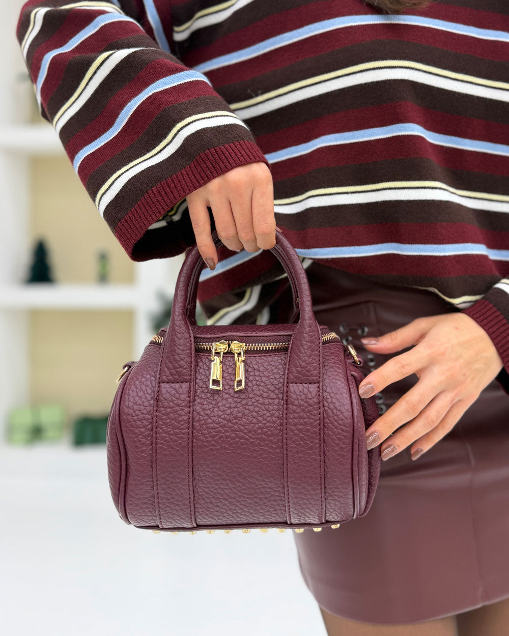 Borsa Bauletto Borchie Bordeaux
