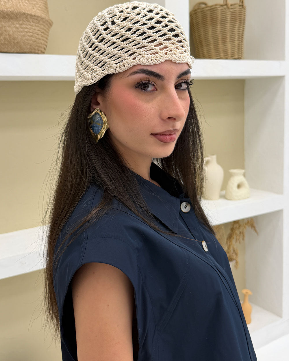Berretto Casquette Crochet Beige