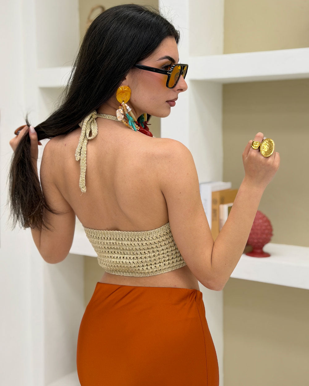 Top halter lurex Oro
