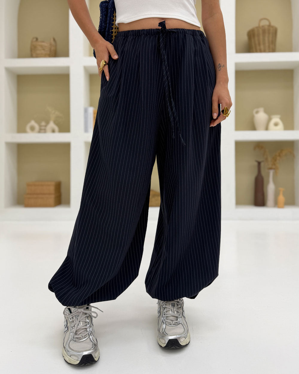 Pantalone righe office Blu