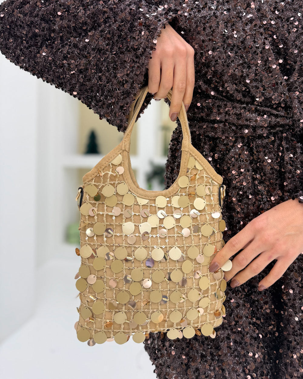 Borsa rete\paillettes Camel
