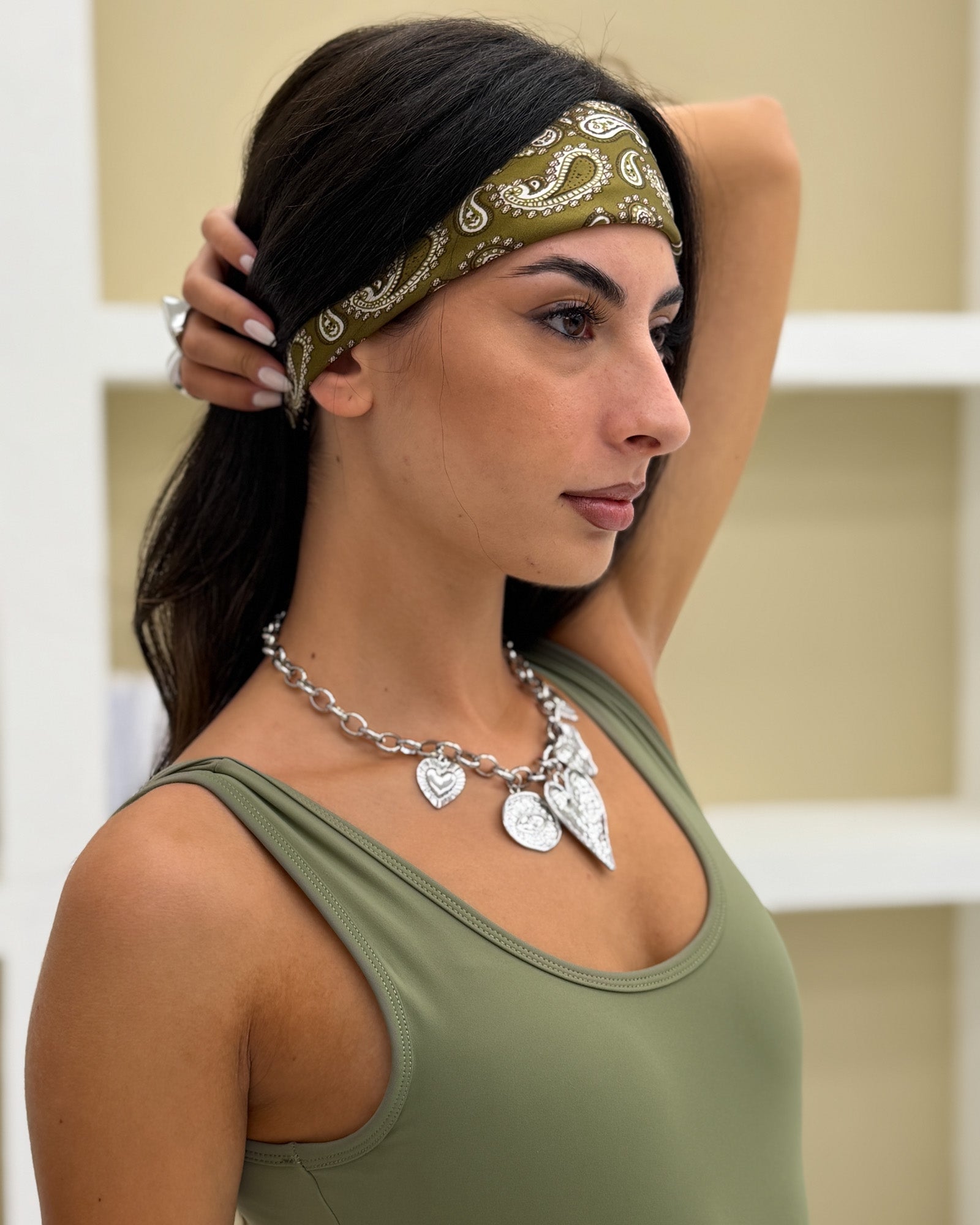 Foulard Satin Art Decò Paisley Marrone