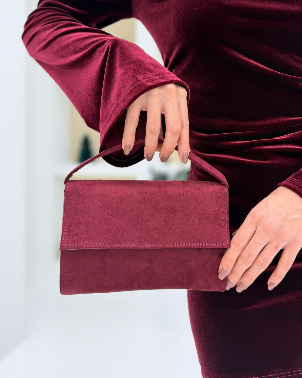 Borsa mini scamosc. Bordeaux