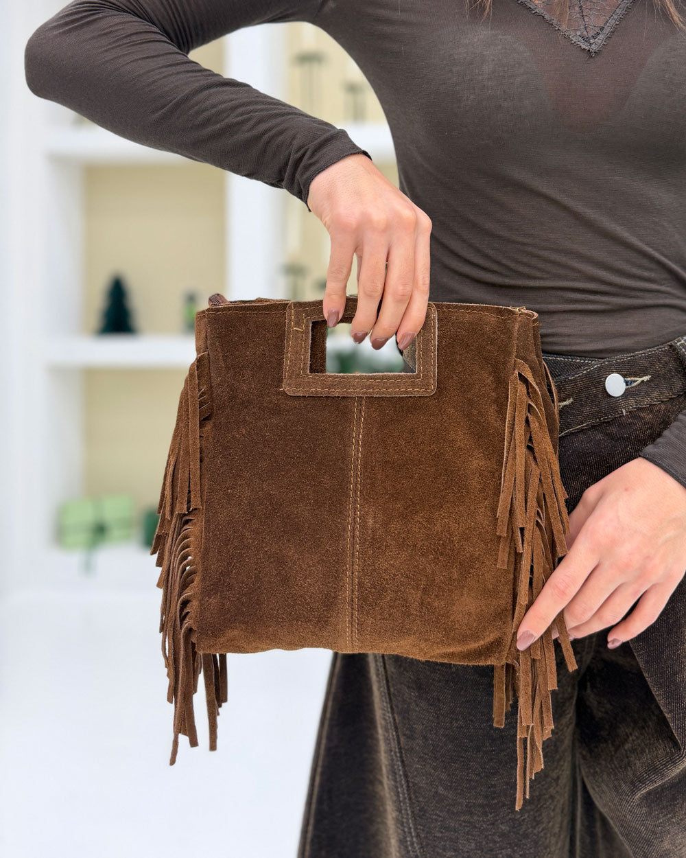 Borsa frange Maluma Marrone