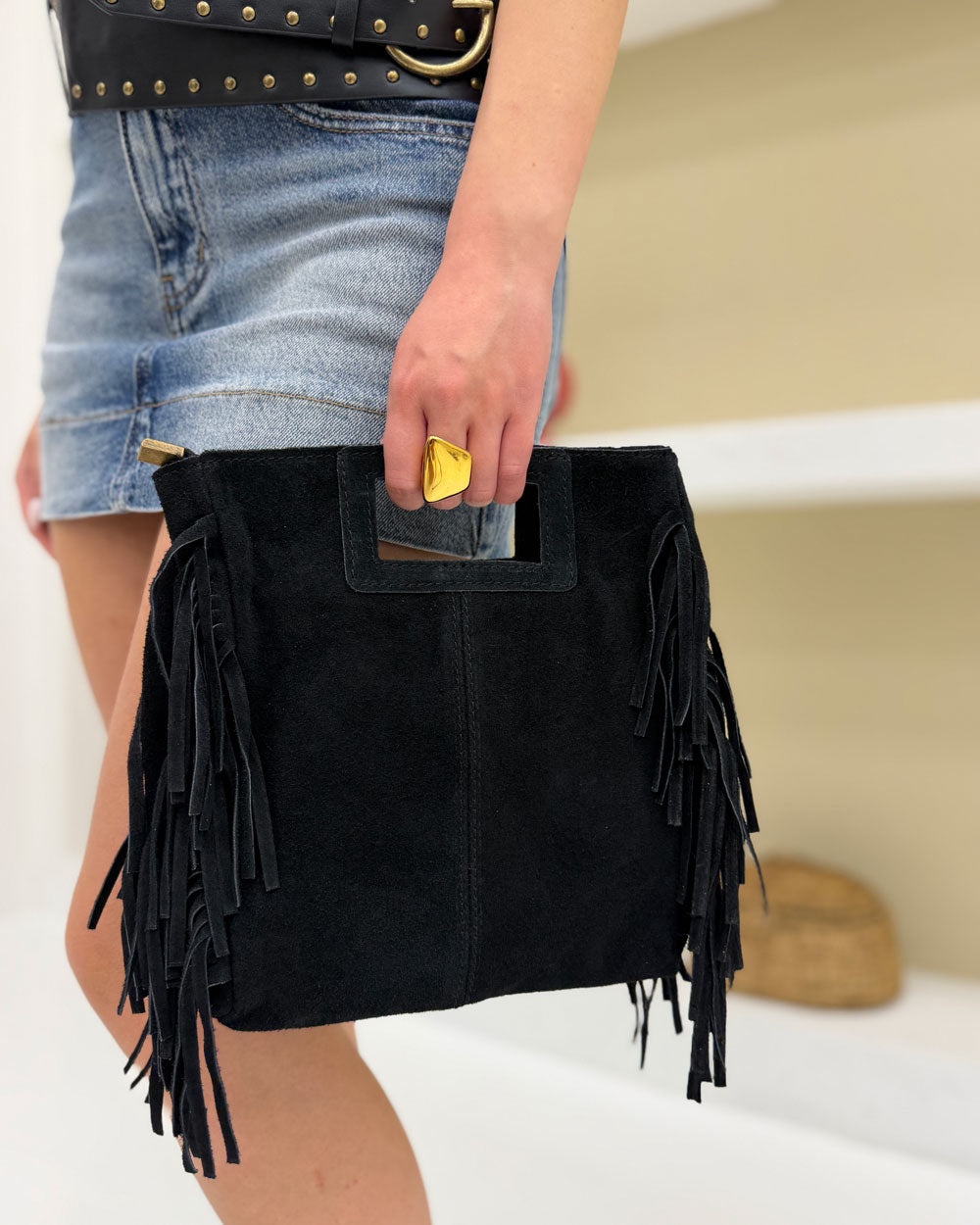 Borsa frange Maluma Nero