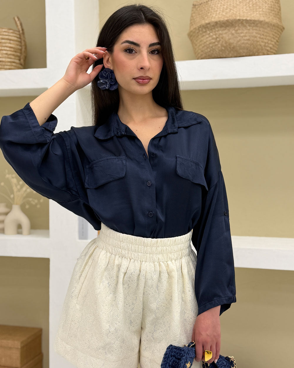 Camicia 100% viscosa Blu Notte