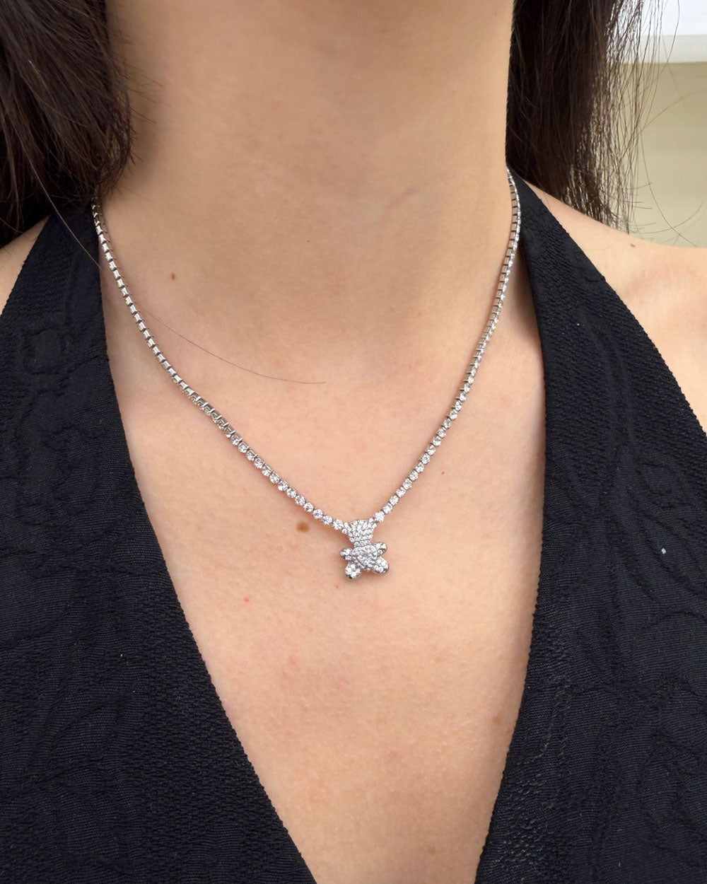 Collana Orsetto Strass Argento