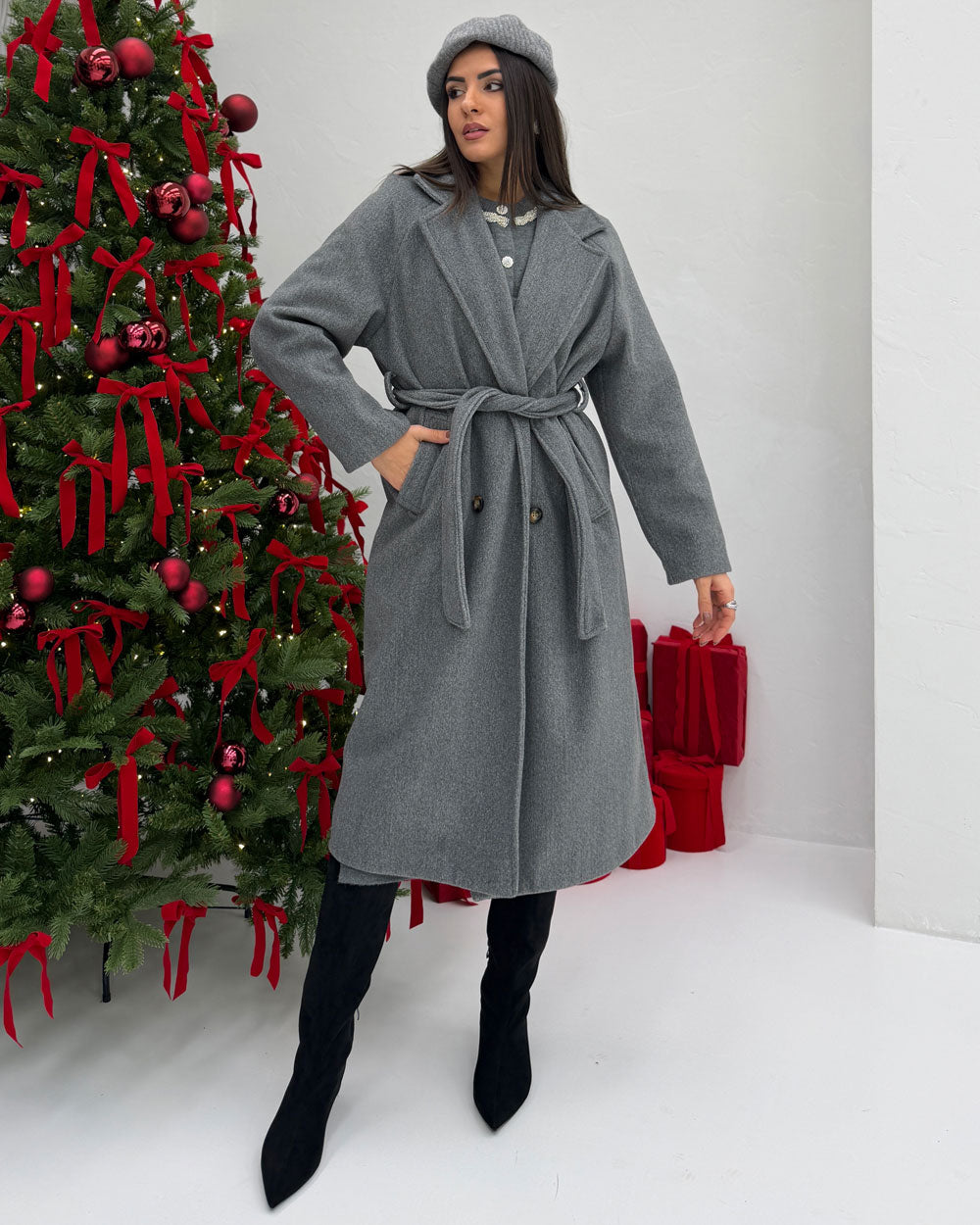 Cappotto revers\cintura Grigio
