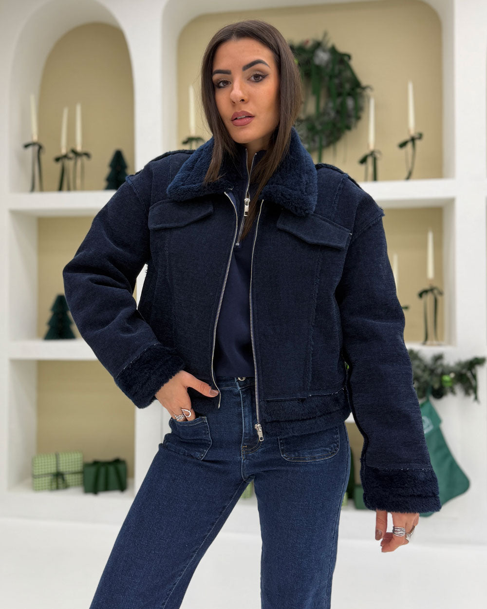 Montone cuciture B9758 Blu