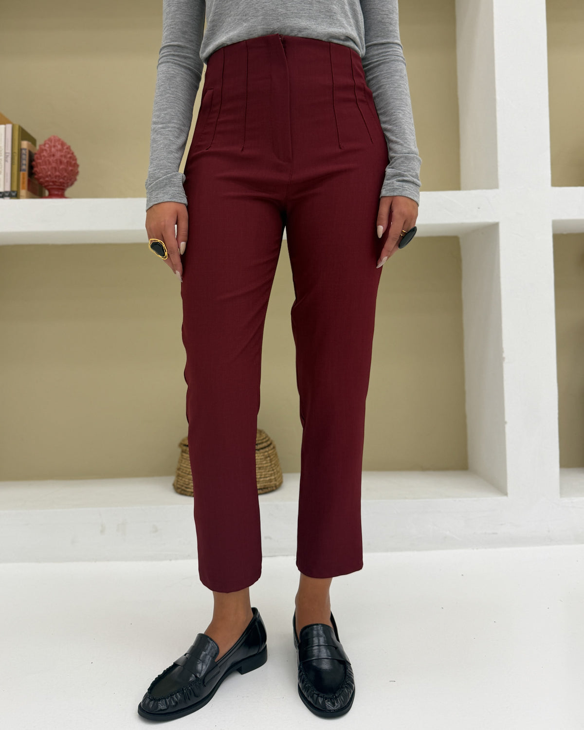 Pantalone a vita alta Bordeaux