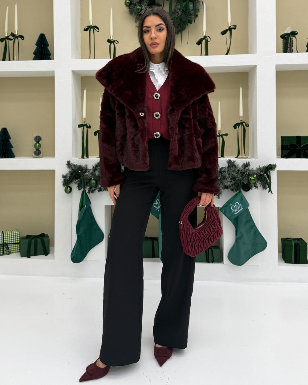 Eco-Fur 6646 collo ampio Bordeaux