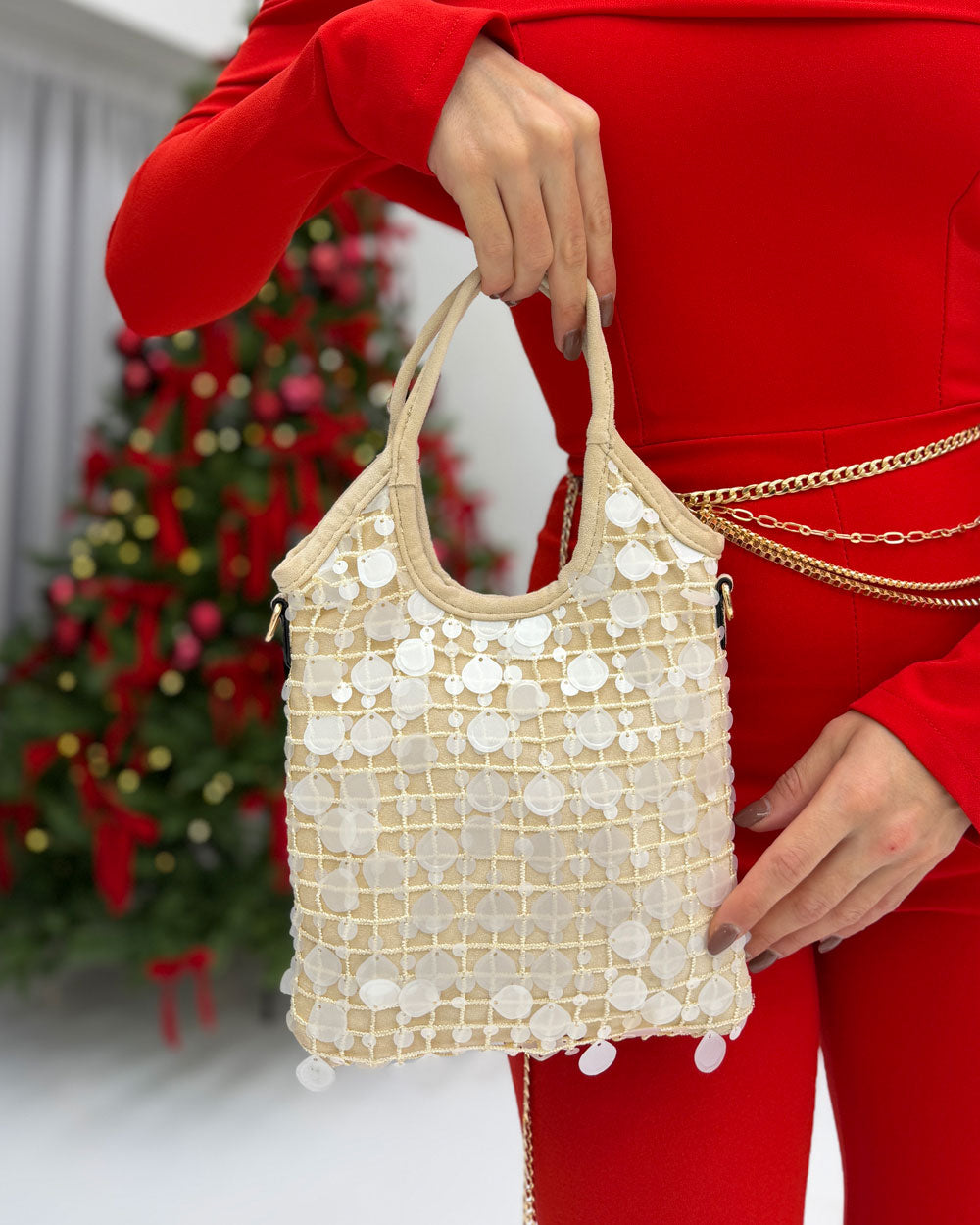 Borsa rete\paillettes Panna