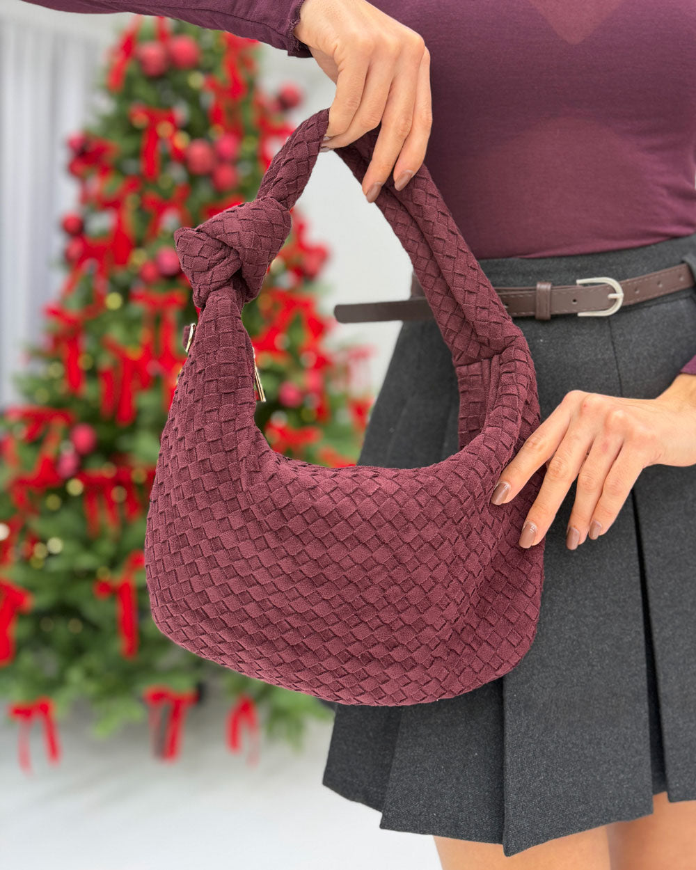 Borsa Bottega Suede Bordeaux