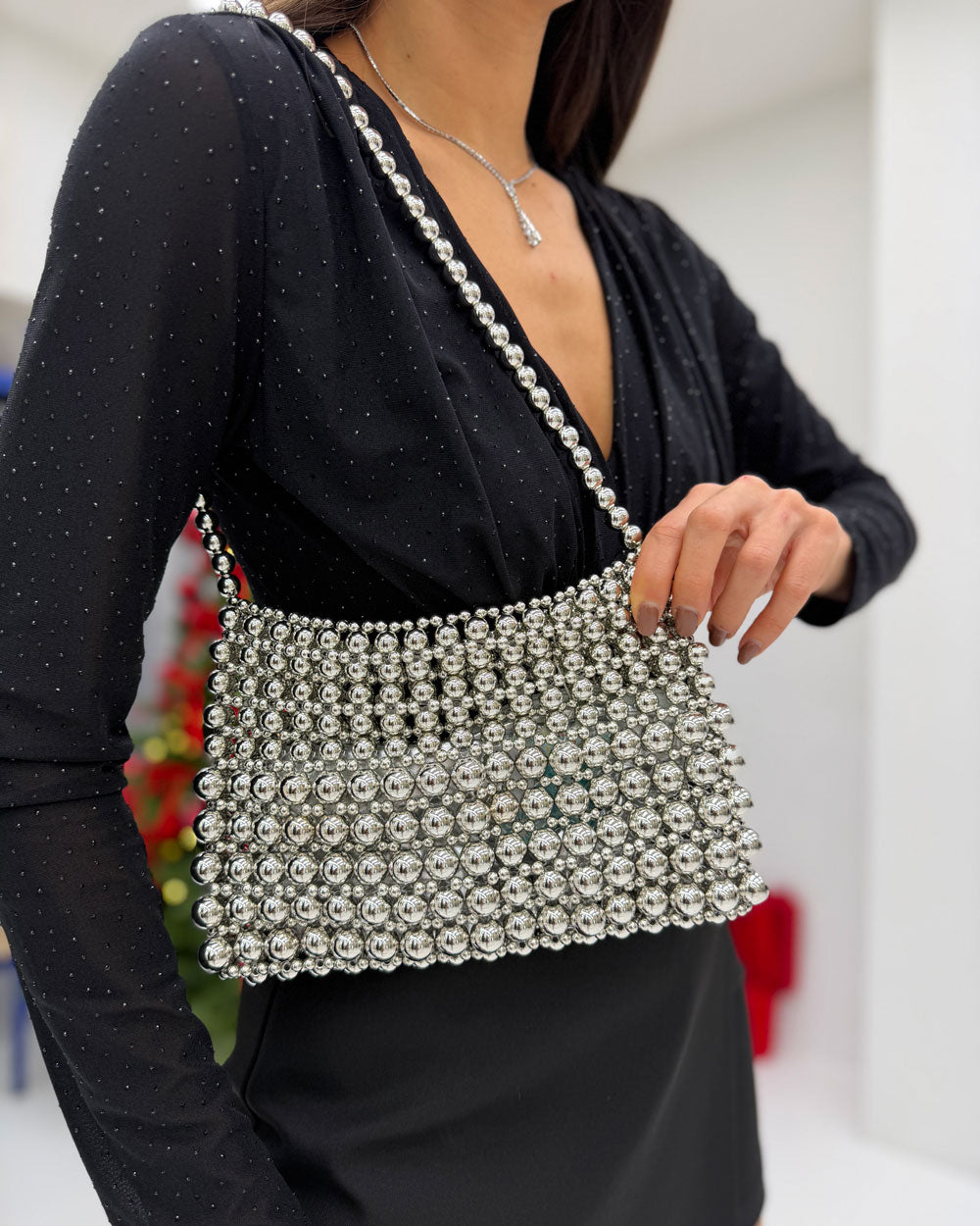 Borsa pretty perline Argento