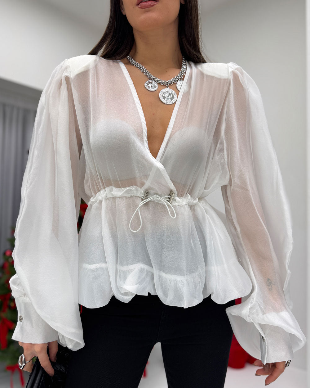 Camicia velata 2coulisse Bianco
